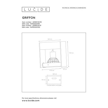 Lucide 22969/12/31 - LED Stmívatelné bodové svítidlo GRIFFON 1xGU10/12W/230V