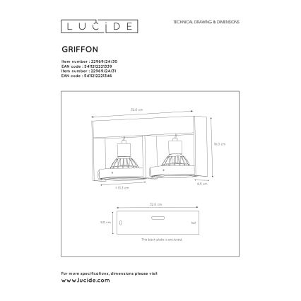 Lucide 22969/24/30 - LED Stmívatelné bodové svítidlo GRIFFON 2xGU10/12W/230V