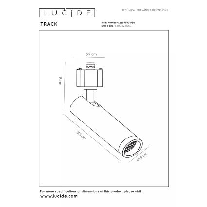 Lucide 22975/01/30 - Bodové svítidlo do lištového systému TRACK 1xGU10/MR11/40W/230V