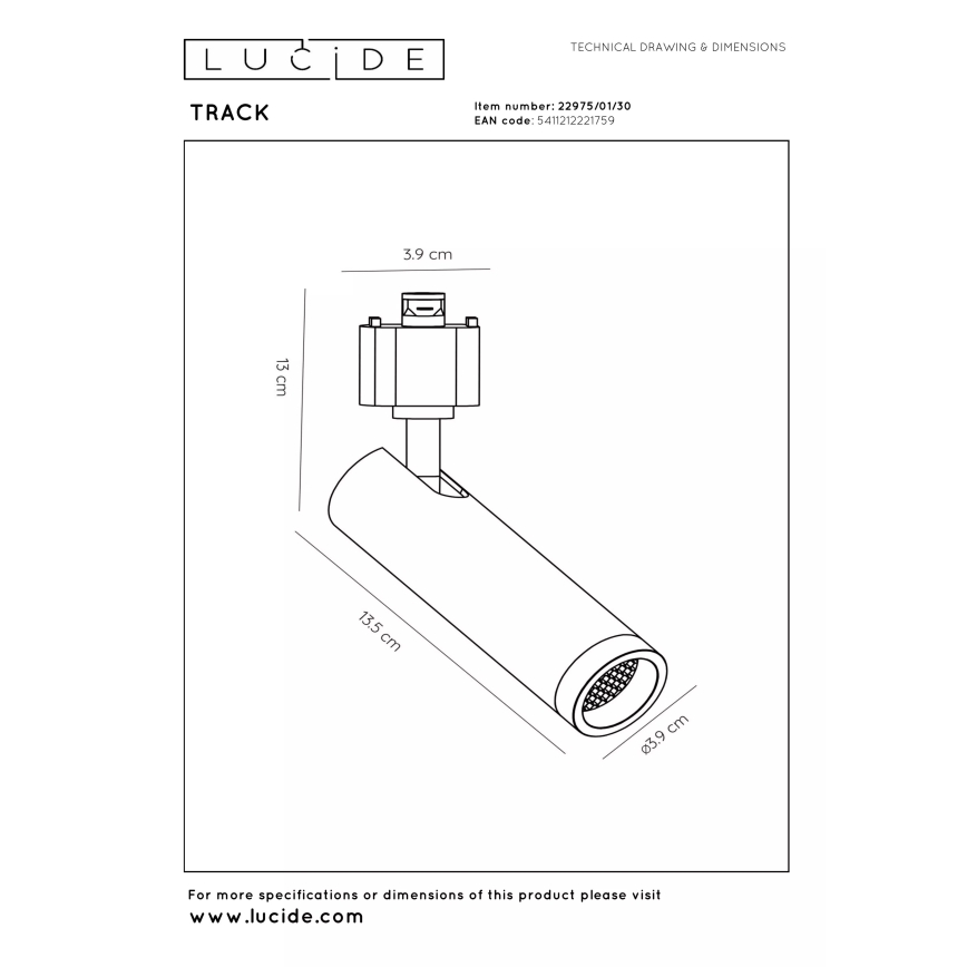 Lucide 22975/01/30 - Bodové svítidlo do lištového systému TRACK 1xGU10/MR11/40W/230V