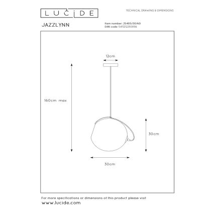 Lucide 25405/30/60 - Lustr na lanku JAZZLYNN 1xE27/60W/230V pr. 30 cm