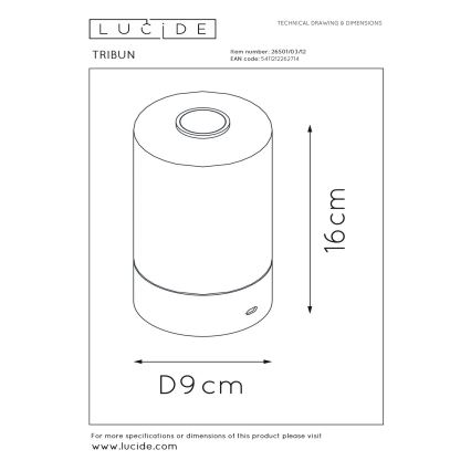 Lucide 26501/03/12 - LED Stmívatelná dotyková stolní lampa TRIBUN LED/3W/1800mAh stříbrná