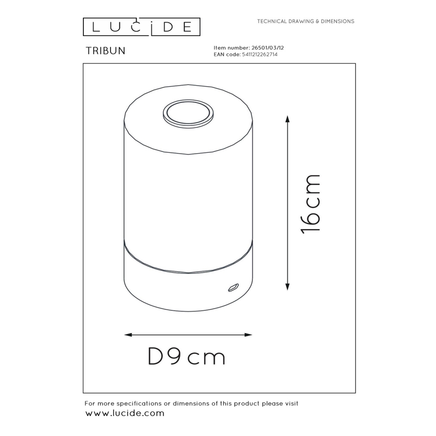 Lucide 26501/03/12 - LED Stmívatelná dotyková stolní lampa TRIBUN LED/3W/1800mAh stříbrná