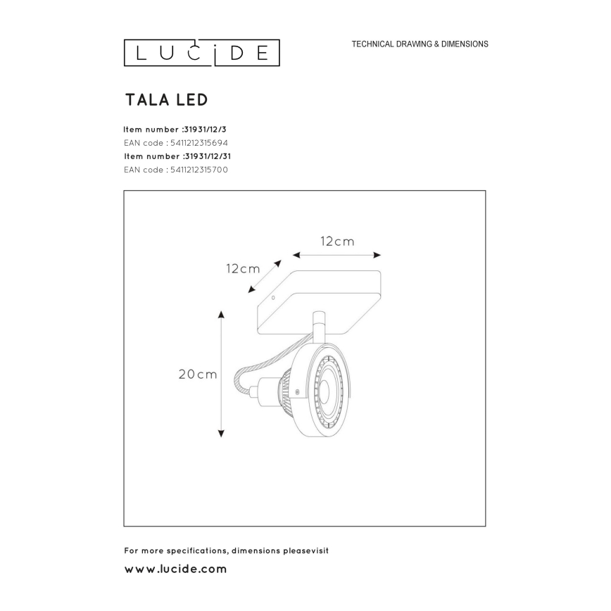 Lucide 31931/12/30 - LED Stmívatelné bodové svítidlo TALA 1xGU10/12W/230V černá
