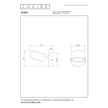 Lucide 44217/08/30 - LED Stmívatelné nástěnné bodové svítidlo GIAN LED/9W/230V černá