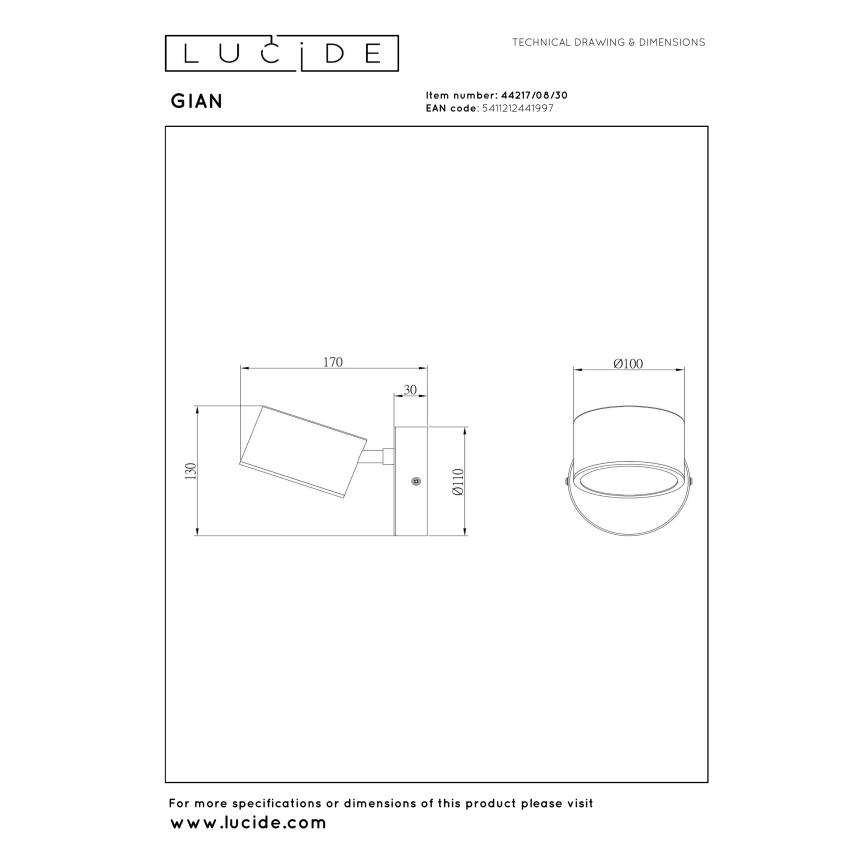 Lucide 44217/08/30 - LED Stmívatelné nástěnné bodové svítidlo GIAN LED/9W/230V černá