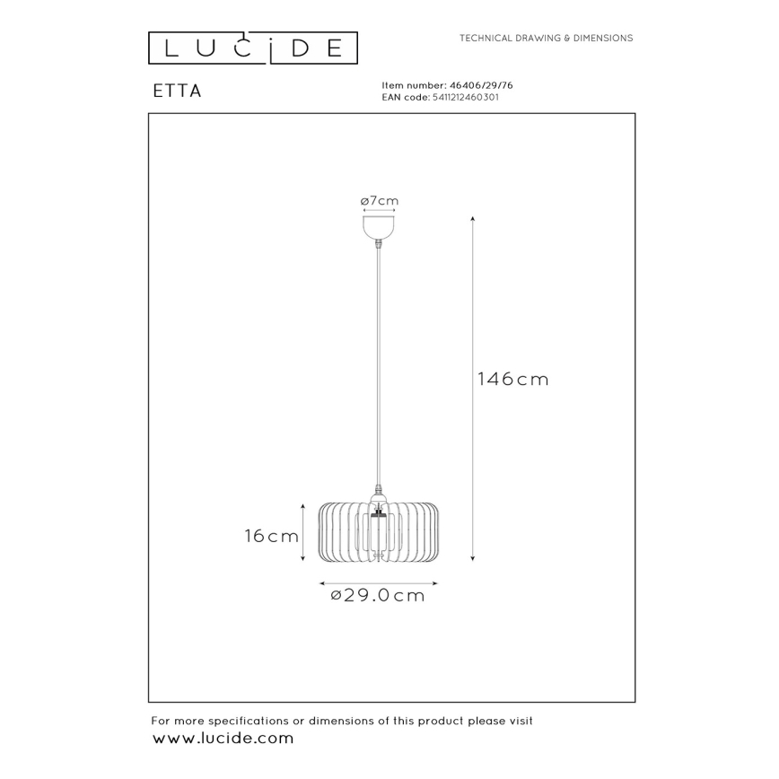 Lucide 46406/29/76 - Lustr na lanku ETTA 1xE27/40W/230V pr. 29 cm dřevo