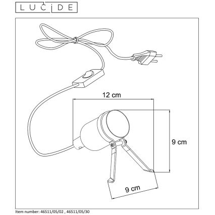 Lucide 46511/05/02 - LED Stolní lampa PUKKI 1xE27/5W/230V