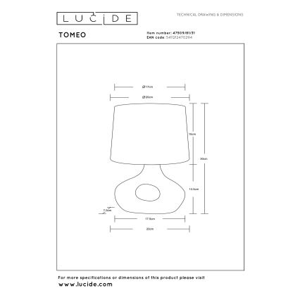 Lucide 47509/81/31 - Stolní lampa TOMEO 1xE14/40W/230V bílá