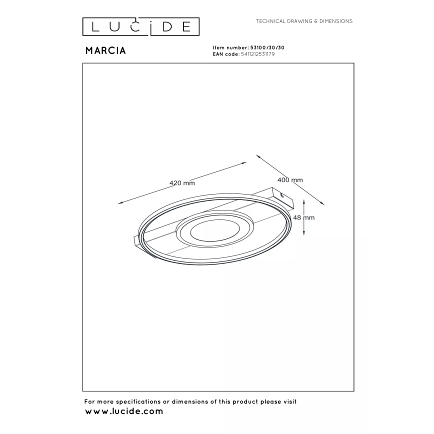 Lucide 53100/30/30 - LED Stmívatelné stropní svítidlo MARCIA LED/32W/230V 2700K 40x42 cm