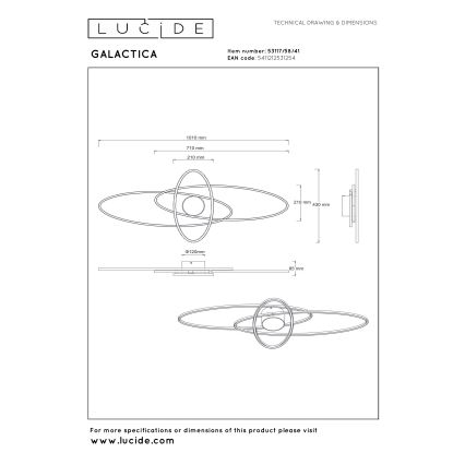 Lucide 53117/58/41 - LED Stmívatelné stropní svítidlo GALACTICA LED/60W/230V 2700K 41x101 cm + dálkové ovládání