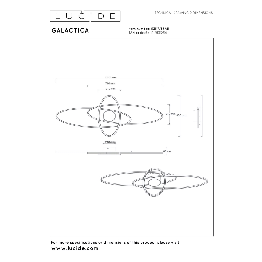 Lucide 53117/58/41 - LED Stmívatelné stropní svítidlo GALACTICA LED/60W/230V 2700K 41x101 cm + dálkové ovládání
