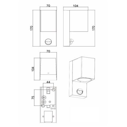 Lucide 69802/01/30 - Venkovní svítidlo se senzorem ZARO 1xGU10/7W/230V IP65 černá