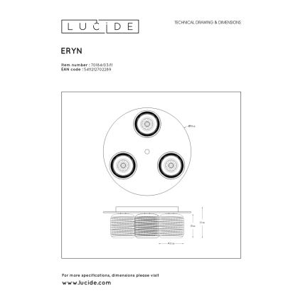 Lucide 70184/03/11 - Stropní svítidlo ERYN 3xG9/42W/230V