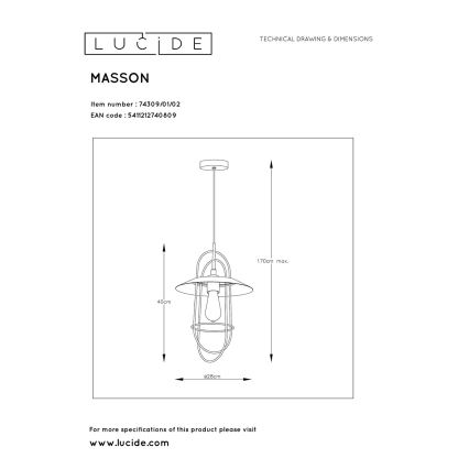 Lucide 74309/01/02 - Lustr na lanku MASSON 1xE27/40W/230V zlatá