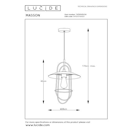 Lucide 74309/01/34 - Lustr na lanku MASSON 1xE27/40W/230V žlutá