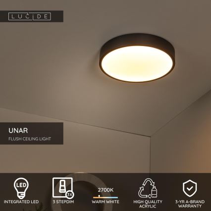 Lucide 79185/30/30 - LED Stmívatelné stropní svítidlo UNAR LED/18W/230V pr. 30 cm černá