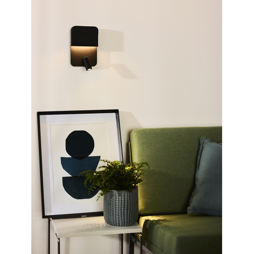 Lucide 79200/08/30 - LED Nástěnné svítidlo BOXER LED/5W/230V + LED/5W USB černá