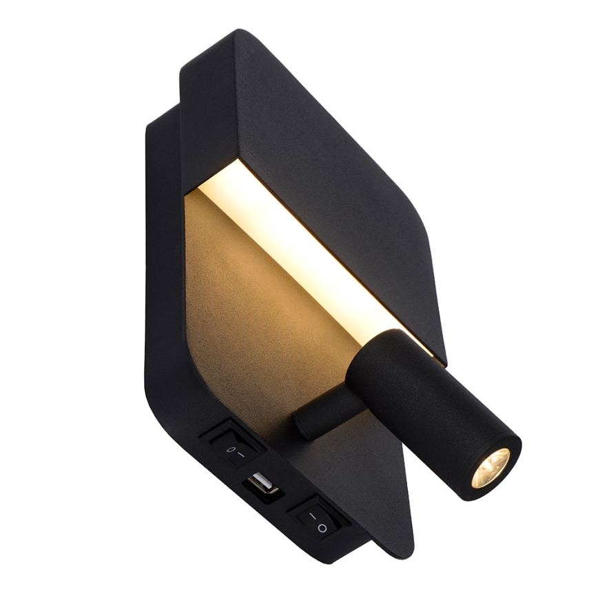 Lucide 79200/08/30 - LED Nástěnné svítidlo BOXER LED/5W/230V + LED/5W USB černá