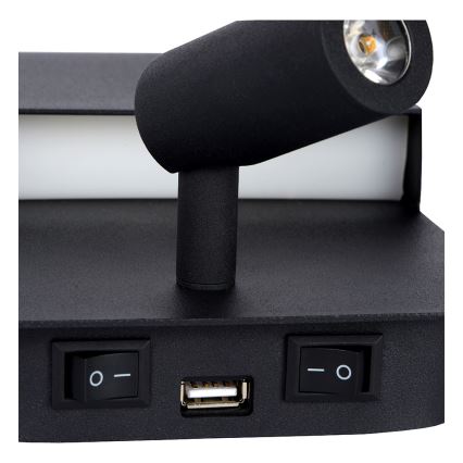 Lucide 79200/08/30 - LED Nástěnné svítidlo BOXER LED/5W/230V + LED/5W USB černá