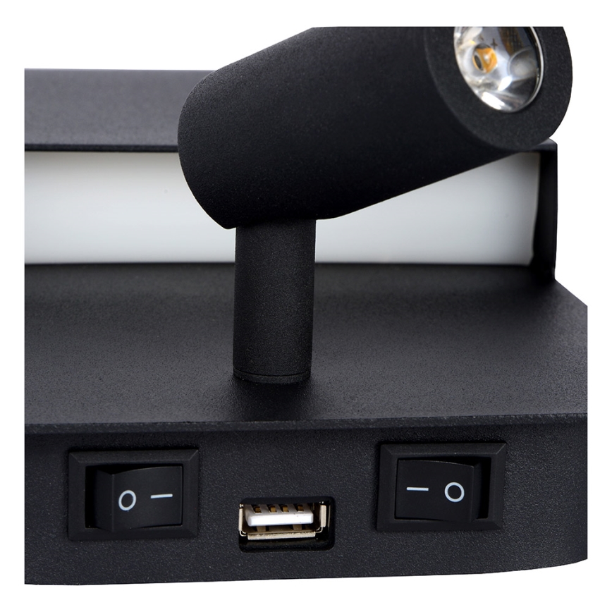 Lucide 79200/08/30 - LED Nástěnné svítidlo BOXER LED/5W/230V + LED/5W USB černá