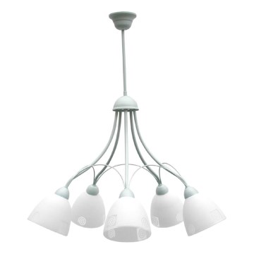 Lustr ALBIN 5xE27/60W stříbrná / bílé sklo