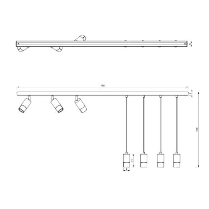 Lustr LINK 7xGU10/8W/230V 150 cm černá/mosaz