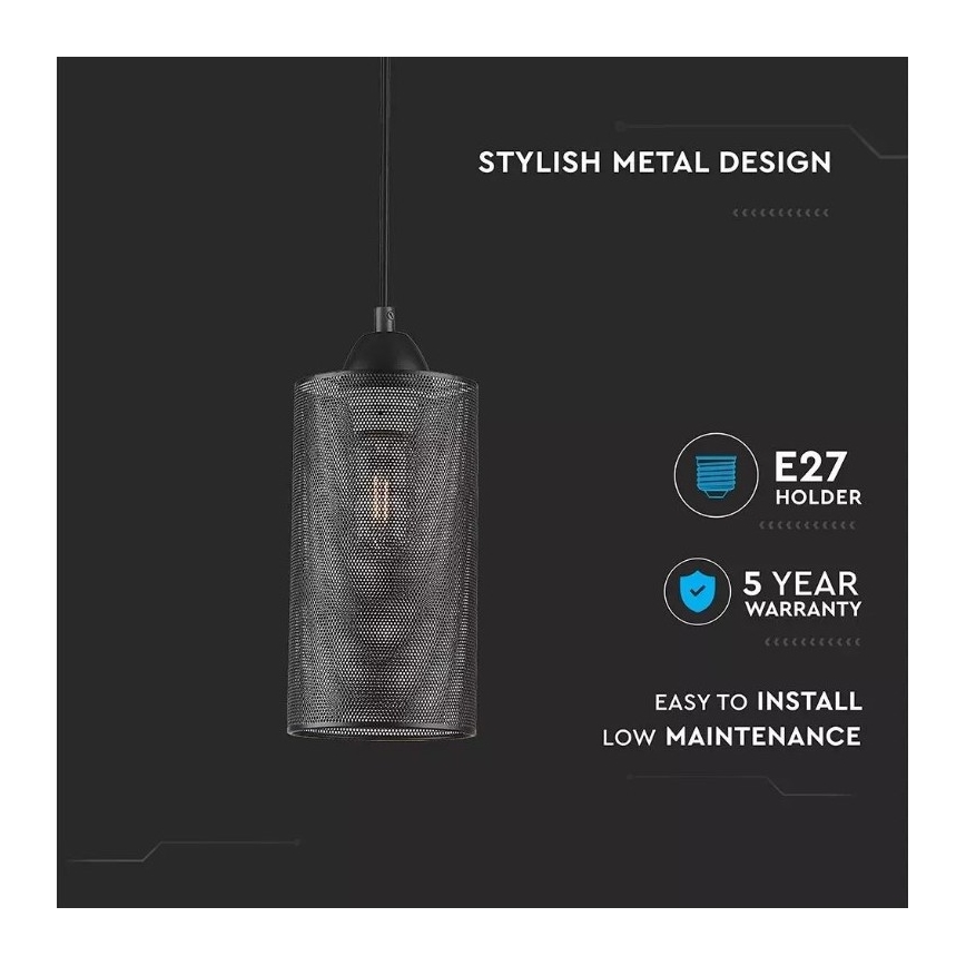 Lustr na lanku 1xE27/60W/230V černá