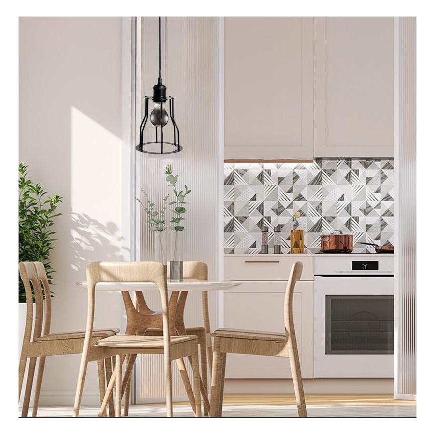 Lustr na lanku 1xE27/60W/230V pr. 15 cm černá