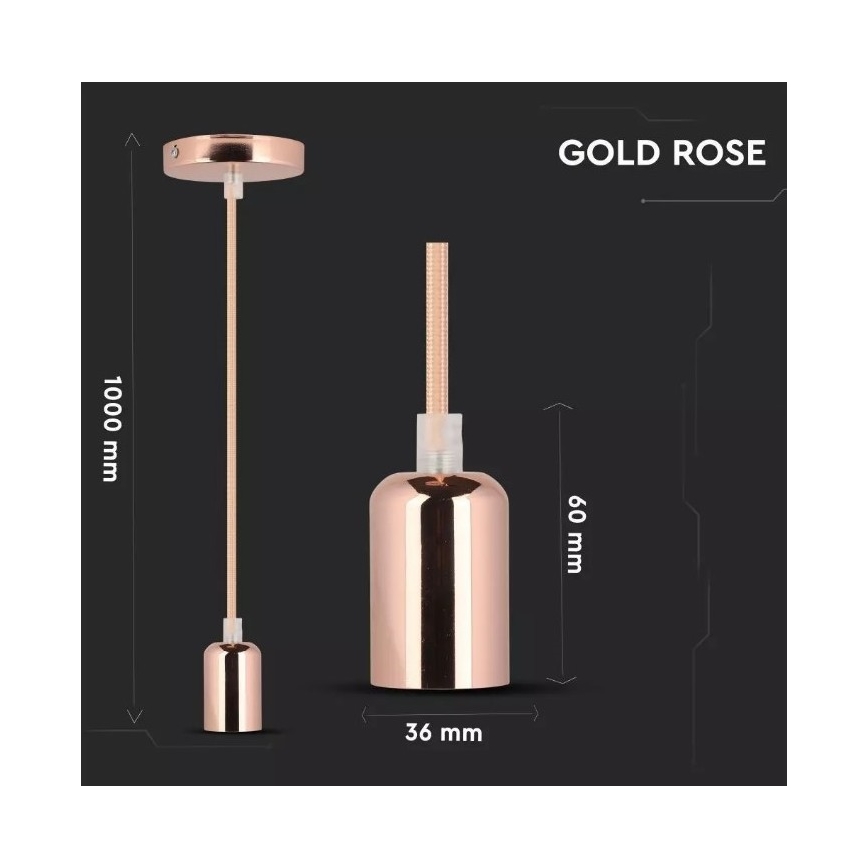 Lustr na lanku 1xE27/60W/230V rosegold