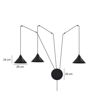 Lustr na lanku ABRAMO 3xE27/15W/230V černá