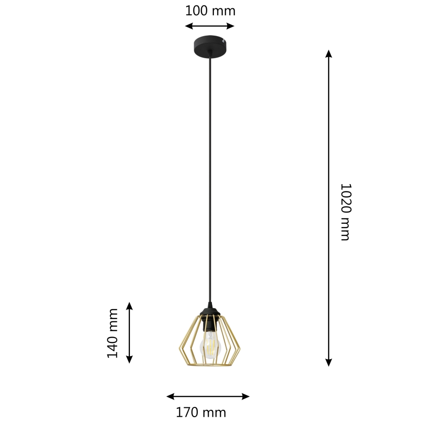 Lustr na lanku AGAT 1xE27/15W/230V zlatá/černá