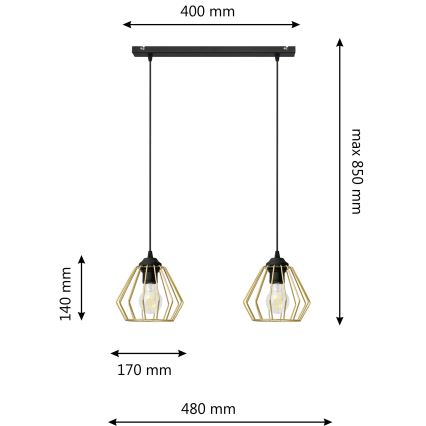Lustr na lanku AGAT 2xE27/15W/230V zlatá/černá
