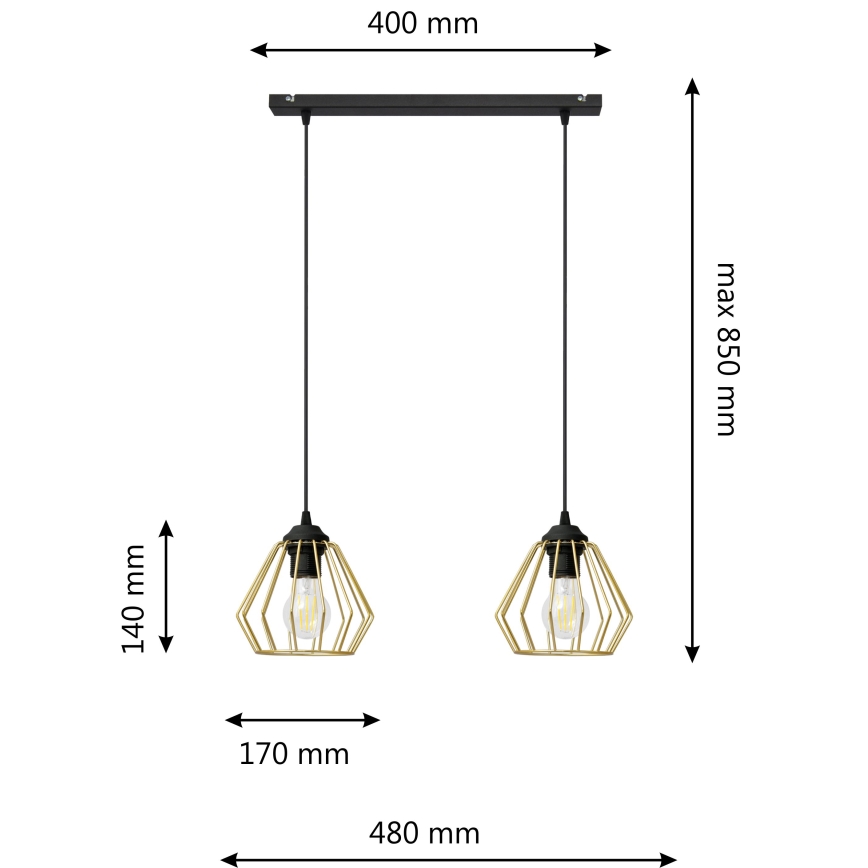 Lustr na lanku AGAT 2xE27/15W/230V zlatá/černá