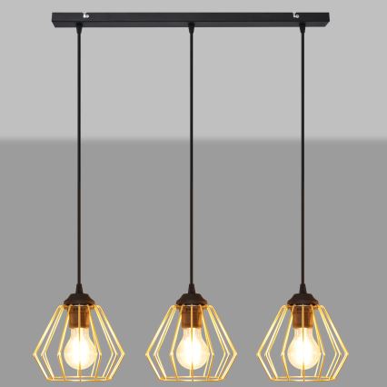 Lustr na lanku AGAT 3xE27/15W/230V zlatá/černá