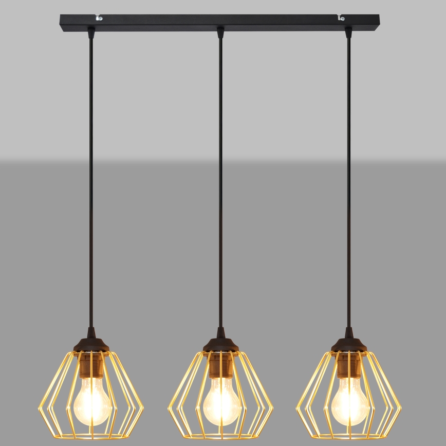 Lustr na lanku AGAT 3xE27/15W/230V zlatá/černá