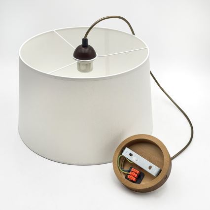 Lustr na lanku AIDA 1xE27/60W/230V pr. 35 cm dub/hnědá/bílá