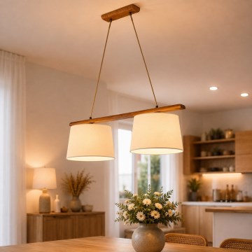 Lustr na lanku AIDA 2xE27/15W/230V pr. 35 cm dub/krémová