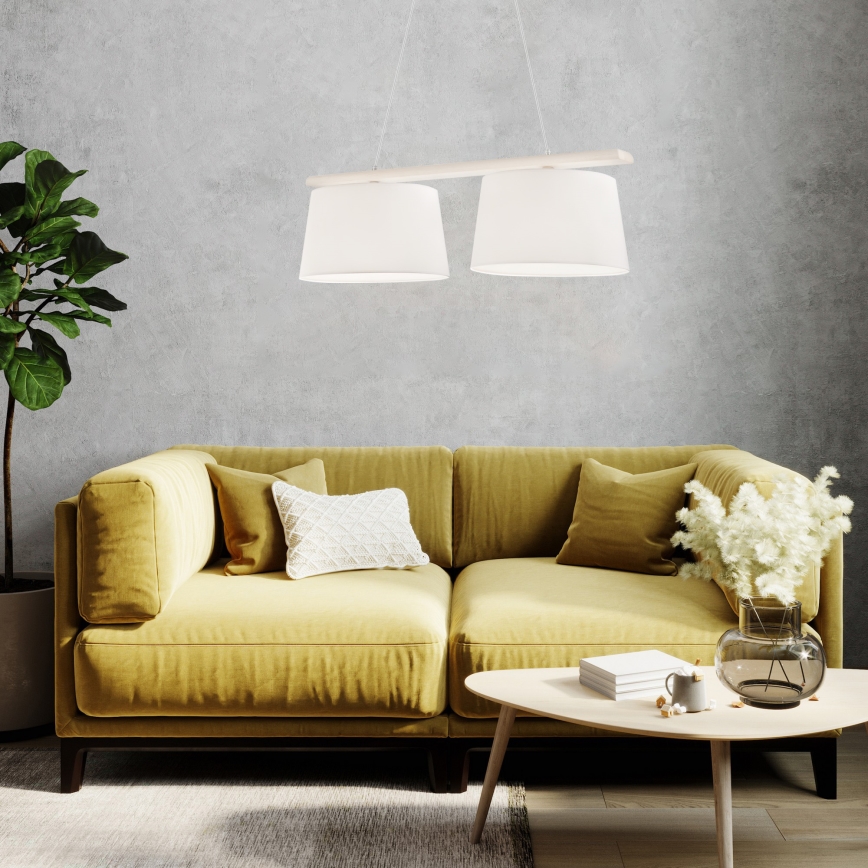 Lustr na lanku AIDA 2xE27/60W/230V pr. 35 cm dub/bílá