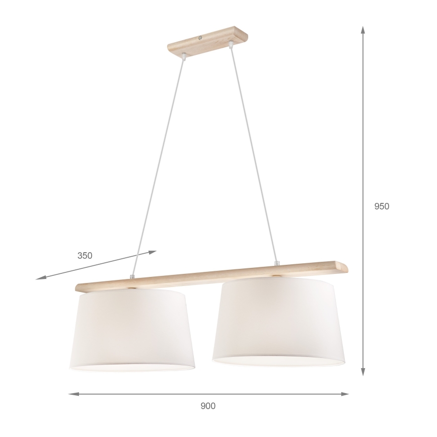 Lustr na lanku AIDA 2xE27/60W/230V pr. 35 cm dub/bílá