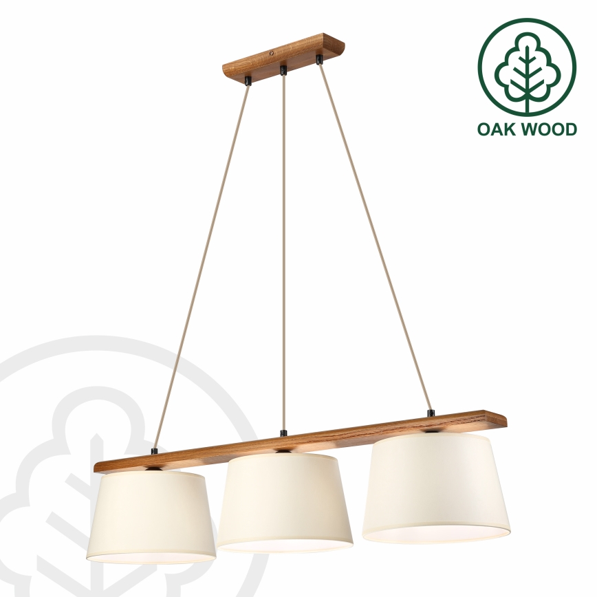 Lustr na lanku AIDA 3xE27/15W/230V pr. 25 cm dub/krémová