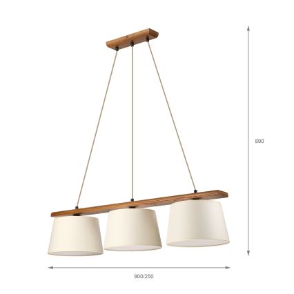 Lustr na lanku AIDA 3xE27/15W/230V pr. 25 cm dub/krémová