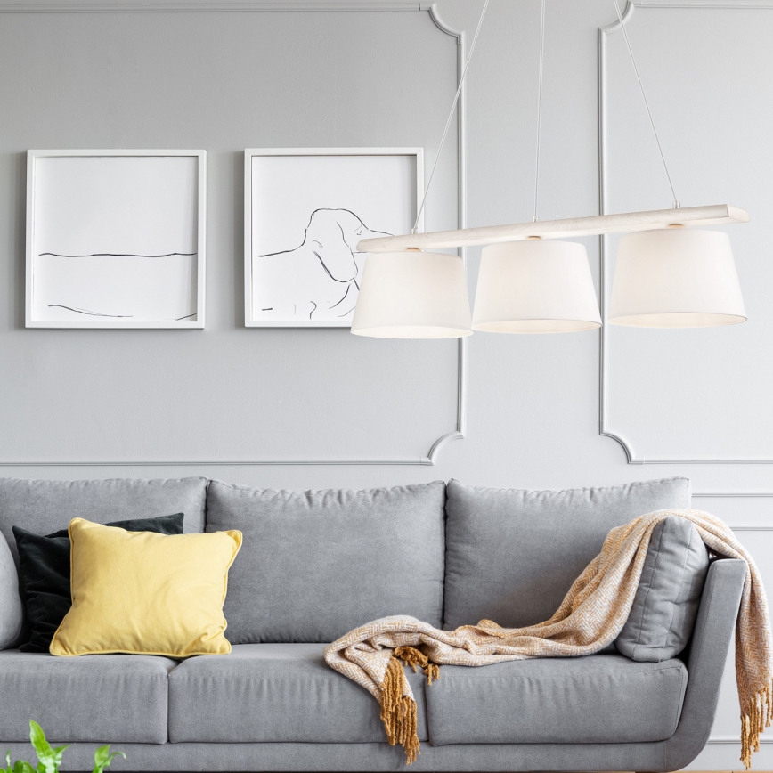 Lustr na lanku AIDA 3xE27/60W/230V dub/bílá