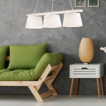 Lustr na lanku AIDA 3xE27/60W/230V pr. 25 cm dub/bílá