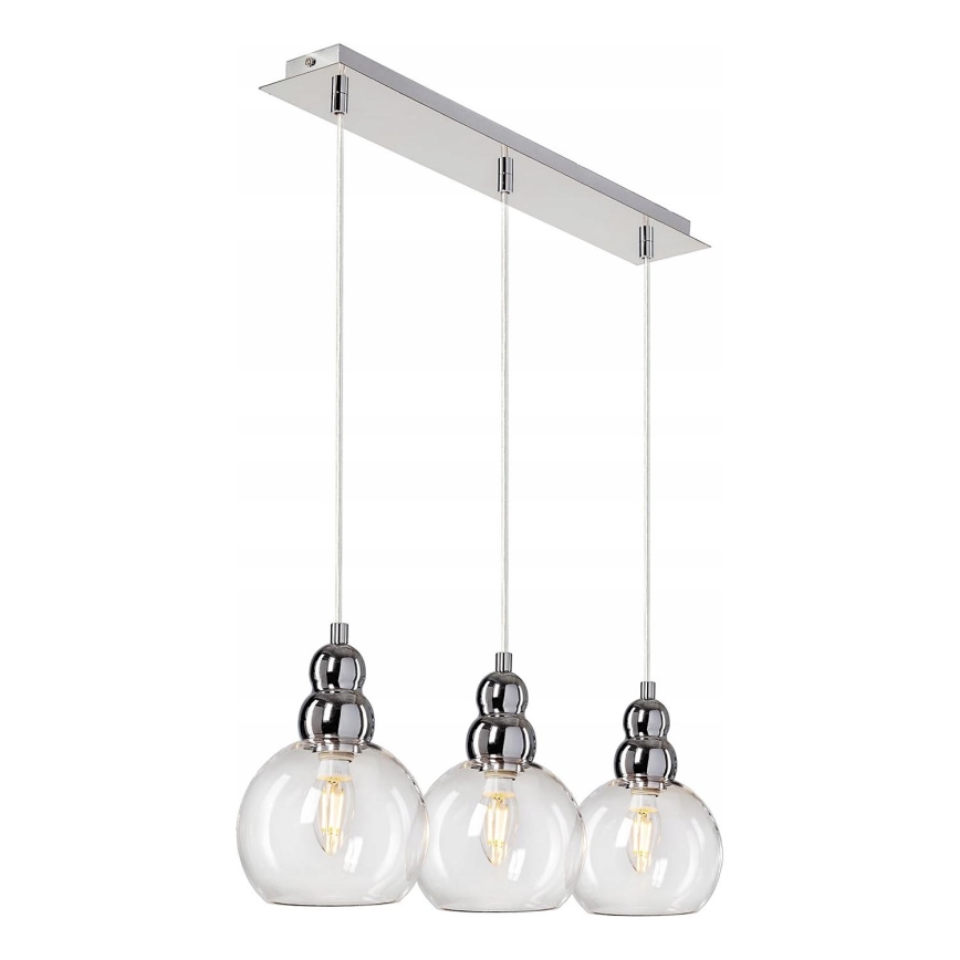 Lustr na lanku AKSO 3xE14/40W/230V stříbrná