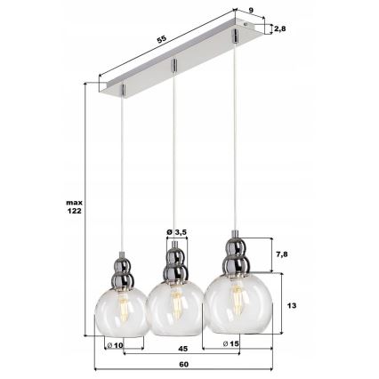 Lustr na lanku AKSO 3xE14/40W/230V stříbrná
