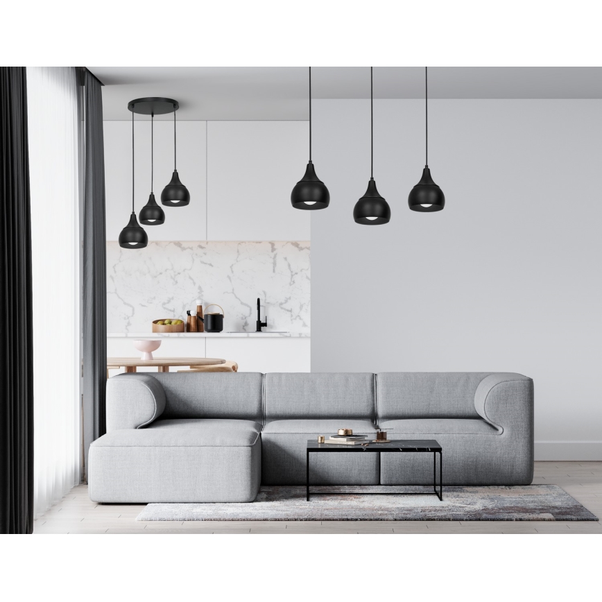 Lustr na lanku AKTAN 3xE27/60W/230V černá kulatý