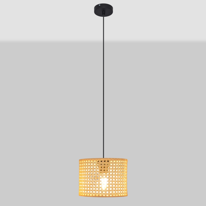 Lustr na lanku ALBA 1xE27/15W/230V pr. 20 cm ratan/černá