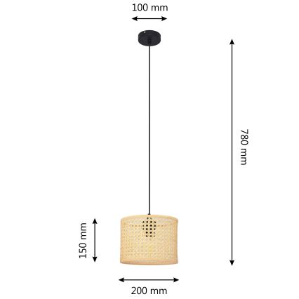 Lustr na lanku ALBA 1xE27/15W/230V pr. 20 cm ratan/černá