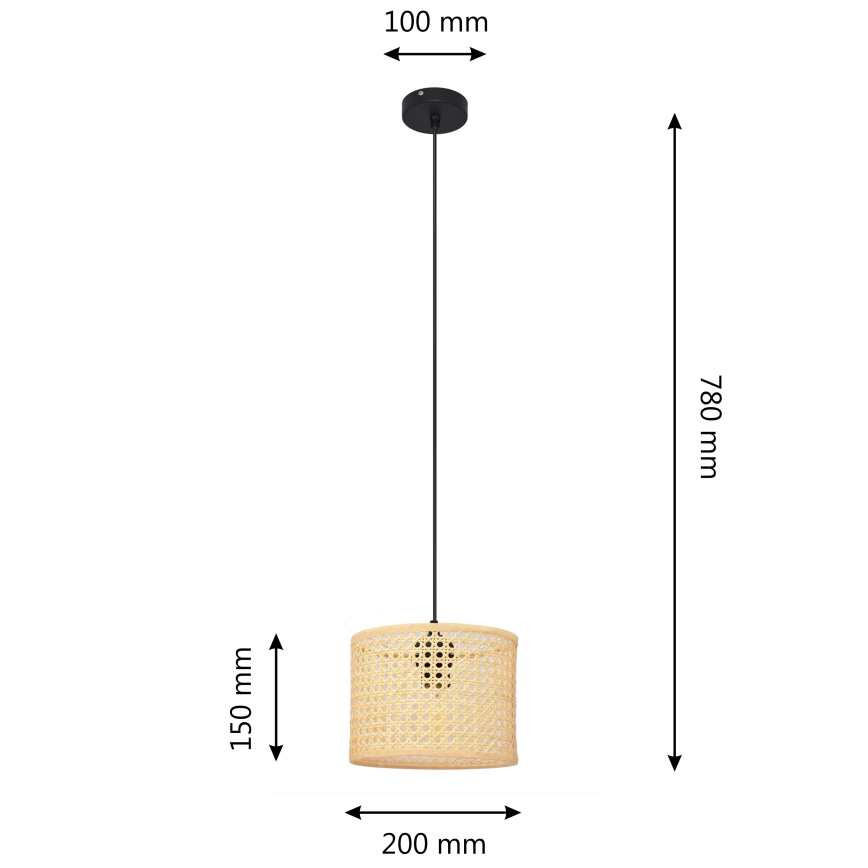 Lustr na lanku ALBA 1xE27/15W/230V pr. 20 cm ratan/černá